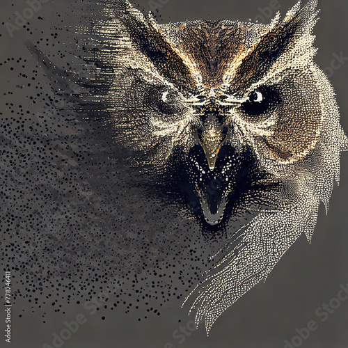 The owl's head is in line with the particles.with Generative AI technology