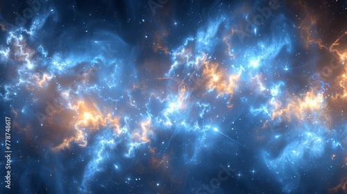  Image of star clusters in the night sky with yellow and blue hues