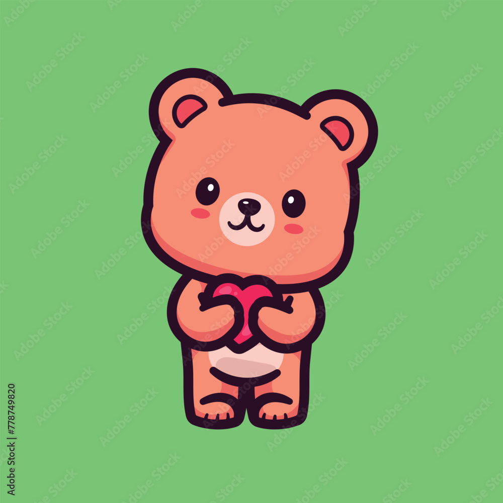 Obraz premium vector illustration of cute design of cat and love bear