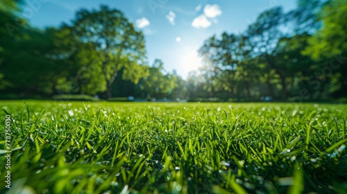 a park with grass floor and blue sky with some clouds.