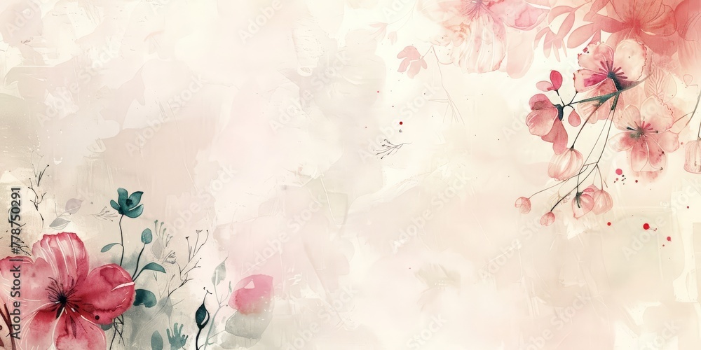 Soft watercolor floral background with delicate pink blossoms,free space for text