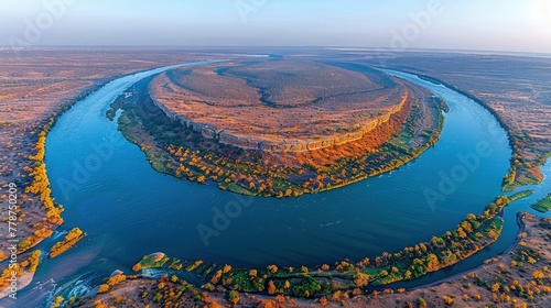 Aerial View of Winding River in Arid Landscape