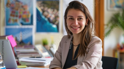 Female Travel Agent Or Travel Advisor In The Office. Generative AI