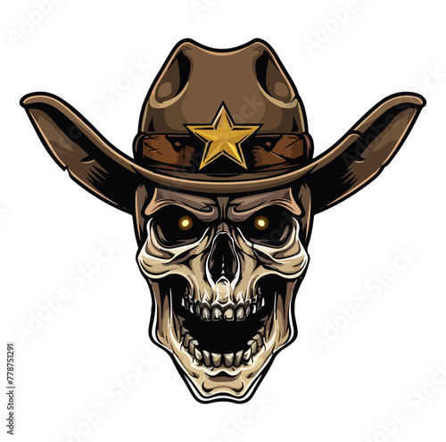 skull in cowboy hat. Cowboy skull Vector illustration.
