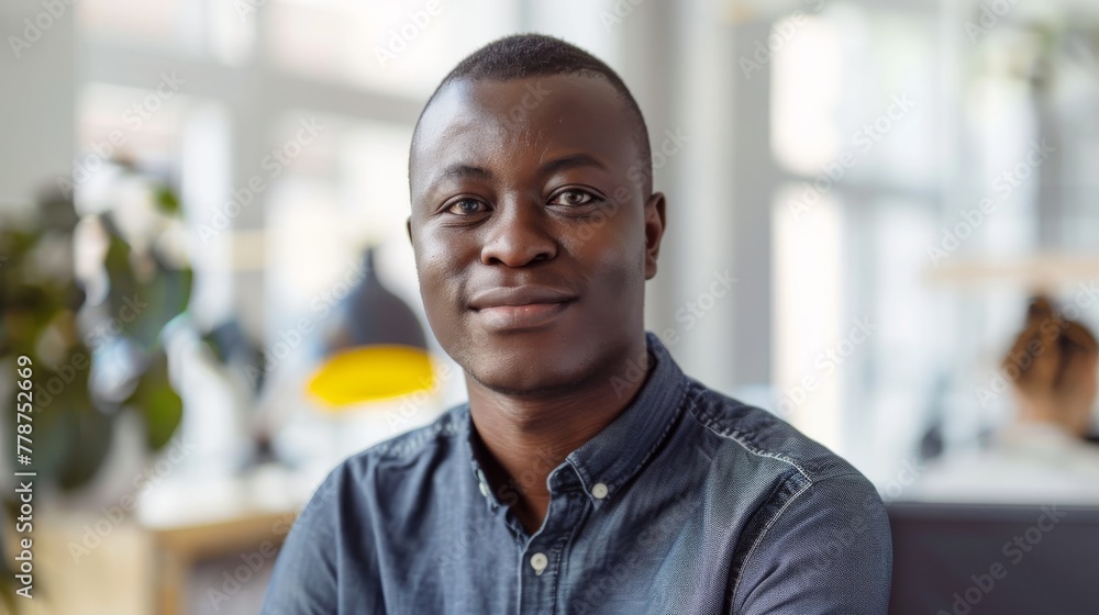 A charismatic young man smiles while situated in a professional office environment, indicating openness and positivity A charismatic young man smiles while situated in a professional office environment, indicating openness and positivity