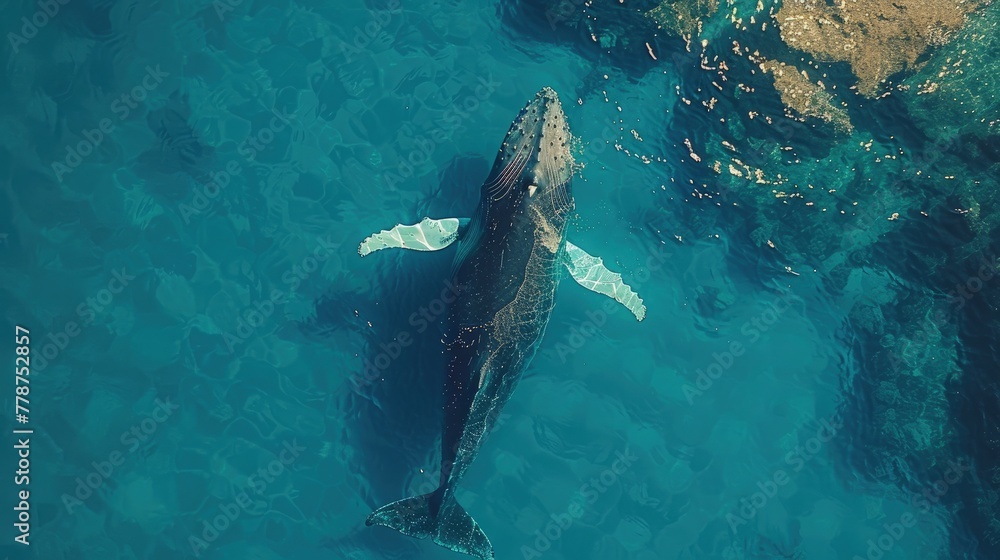 Fototapeta premium A humpback whale breaching from the deep sea. Extraordinary Creatures.