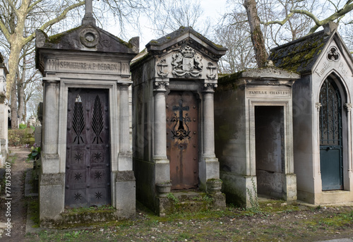 Monuments I've come across in the French cemeteries of Montparnasse and Pierre Lachaise (Paris).  Shot during days with diffuse lighting. (ID: 778753807)