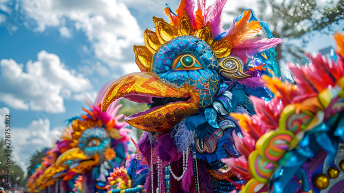 Mardi Gras parade float adorned with vibrant decorations. generative ai 