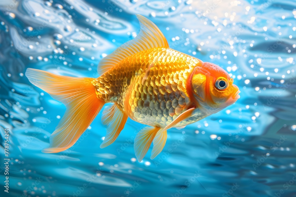 Goldfish swim with water in their aquatic environment