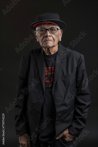 Stylish Senior Man with Classic Hat and Black Jacket Banner