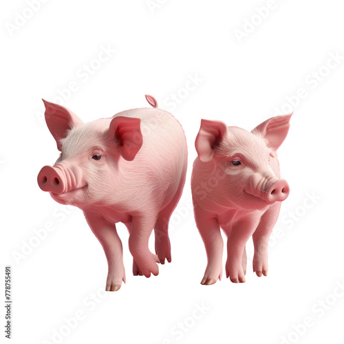 Two pink pig statues standing together
