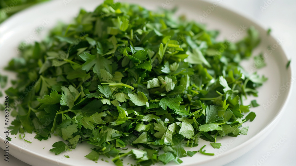 Finely chopped fresh parsley on white plate. Lush green color, aromatic scent showcased. Design for freshness in ravioli fillings, culinary versatility.
Finely chopped fresh parsley on white plate. Lush green color, aromatic scent showcased. Design for freshness in ravioli fillings, culinary versatility.