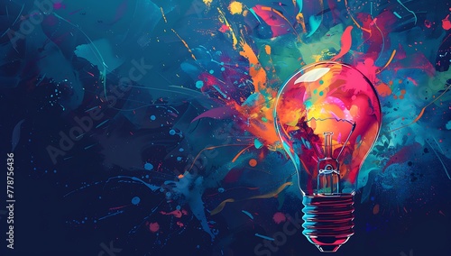 A vibrant light bulb bursting with colorful ideas, symbolizing creative thinking and innovation for advertising 