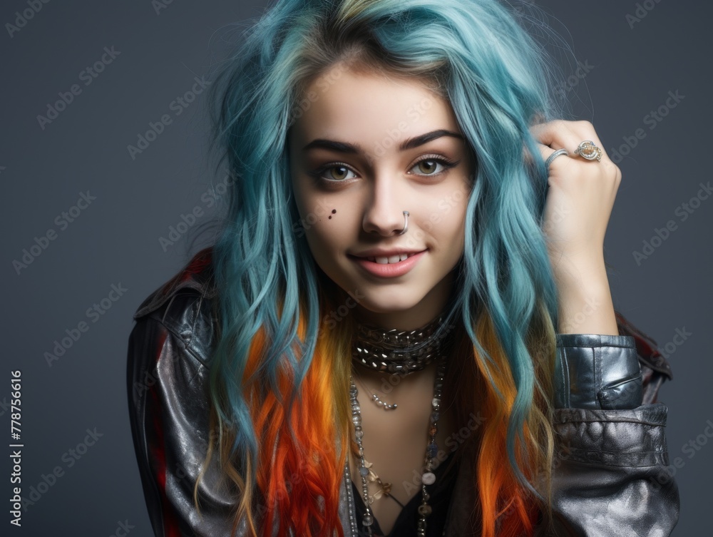 Woman With Blue and Orange Hair Posing