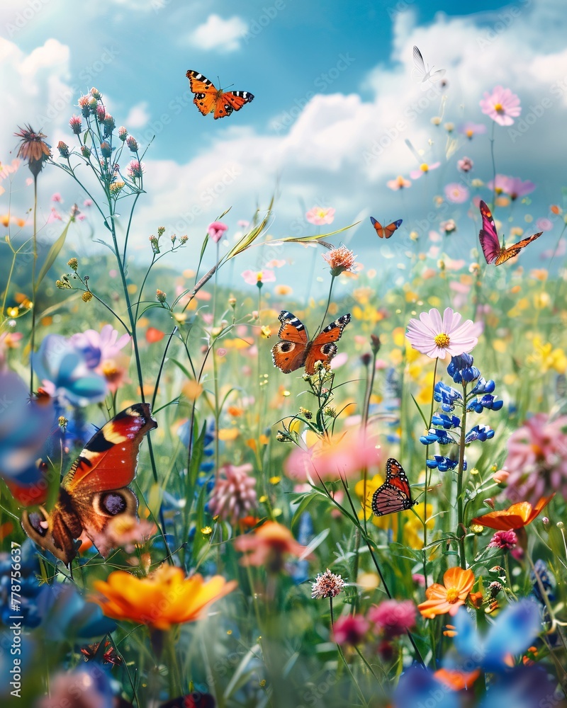 Field of wildflowers with butterflies Field of wildflowers with butterflies