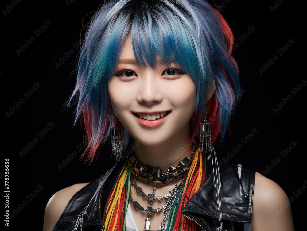 Woman With Blue Hair and Multi Colored Hair Woman With Blue Hair and Multi Colored Hair