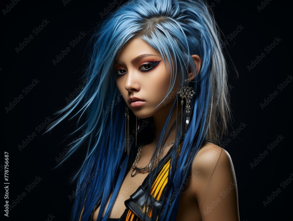 Woman With Long Blue Hair and Piercings Woman With Long Blue Hair and Piercings