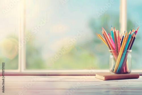 Colorful Pencils in Glass Jar