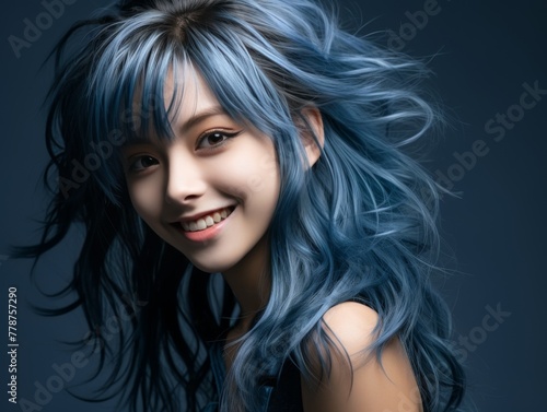 Smiling Woman With Blue Hair