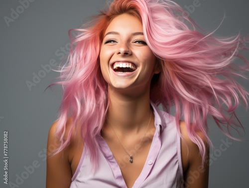Smiling Woman With Pink Hair