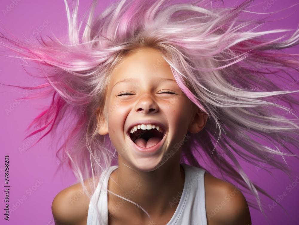 Young Girl With Pink Hair Laughing
