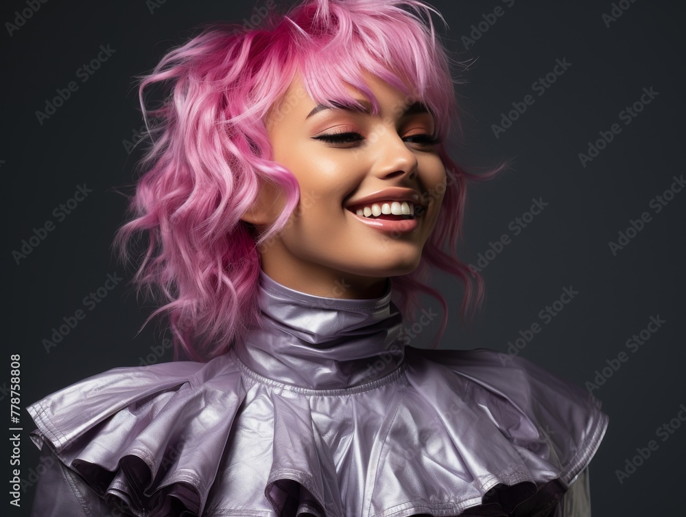 Close Up Portrait of Person With Pink Hair Close Up Portrait of Person With Pink Hair