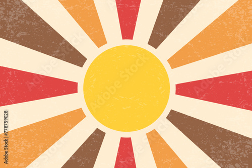Retro sun rays abstract groovy background. Vector summer 70s graphic design. Sunburst textured poster. Geometric color modern print. Vintage trendy illustration