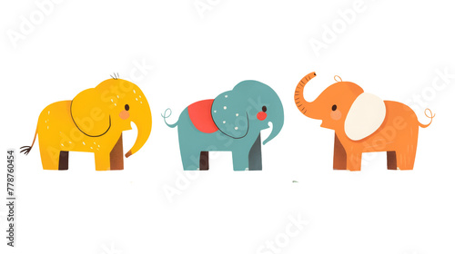 Adorable Cartoon Elephants in Pastel Colors isolated © Tony A