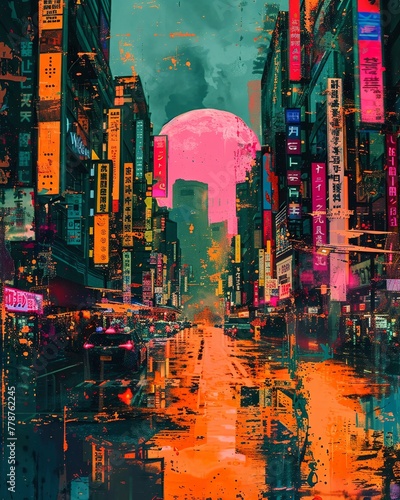 A pop art explosion featuring futuristic cityscapes from sci-fi films against an intense emerald background.