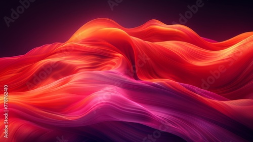  Mountain with pink-red wave on dark background