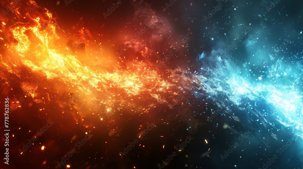   A close-up of a vibrant space filled with various shades of blue, yellow, red, orange, and black flames