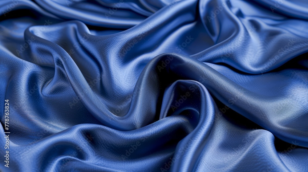 A close-up of a blue cloth with thin lines and folds in the center, and the back of the fabric's top A close-up of a blue cloth with thin lines and folds in the center, and the back of the fabric's top
