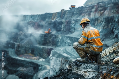 Miner Overlooking Quarry Operations