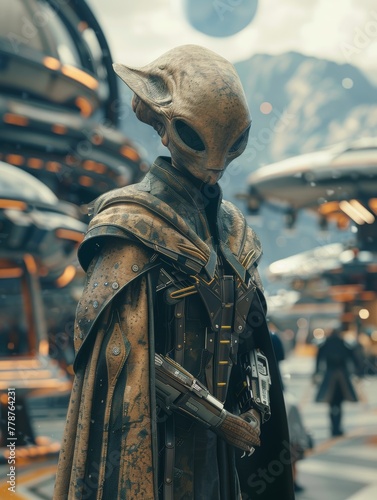 Sci-Fi Alien in Futuristic Cityscape