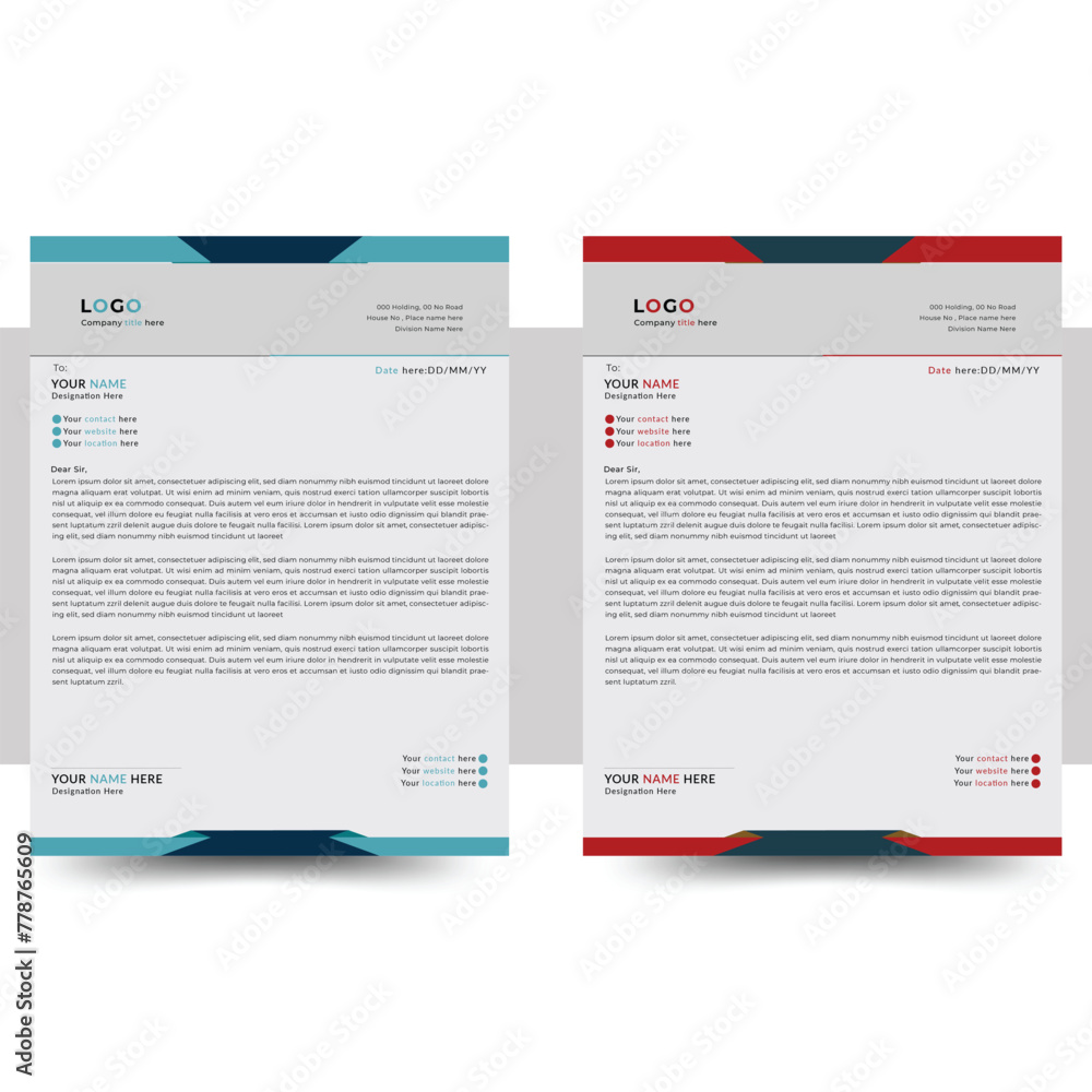 Corporate modern letterhead design bundle template with blue and red color. creative modern letterhead design template for your project Clean and professional corporate company business letterhead 
