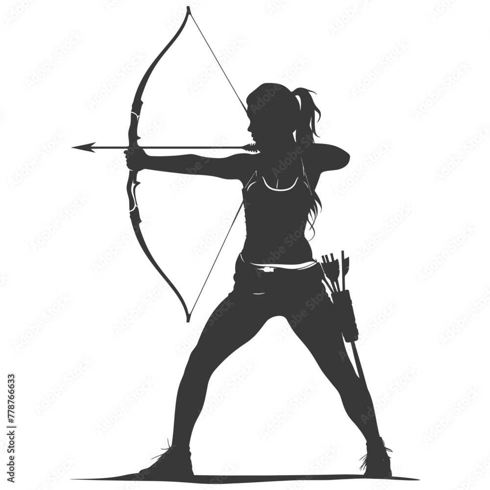 Obraz premium Silhouette Woman Archery Athlete in action full body black color only