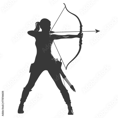 Silhouette Woman Archery Athlete in action full body black color only