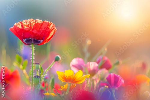 Poppy Flower in summer meadow Wallpaper