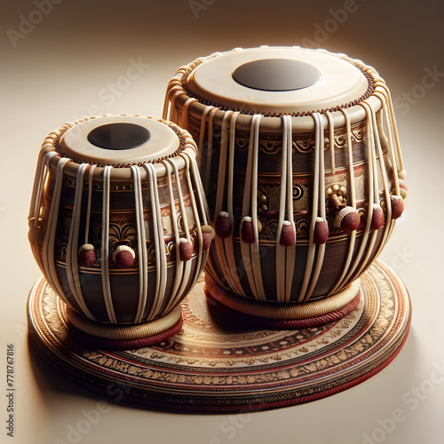 Traditional Indian Tabla: Detailed 3D Rendering, 3D Rendering of Tabla: Traditional Indian Instruments, Indian Tabla Drums: Detailed 3D Rendering, Traditional Tabla Instruments photo