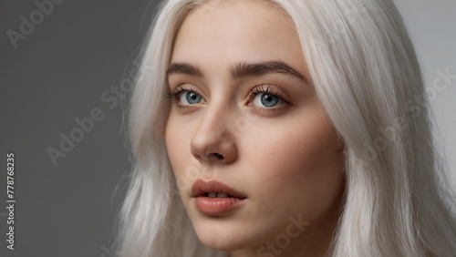 Close up portrait of a beautiful woman with long blond hair on a black background