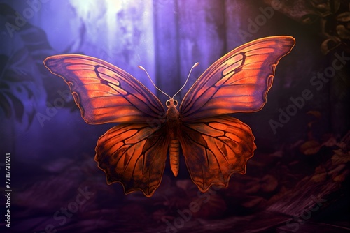 Vibrant Orange Butterfly with Ethereal Purple Backdrop