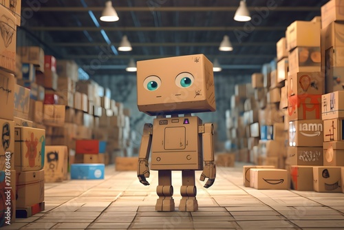 Curious Cardboard Robot in a Warehouse