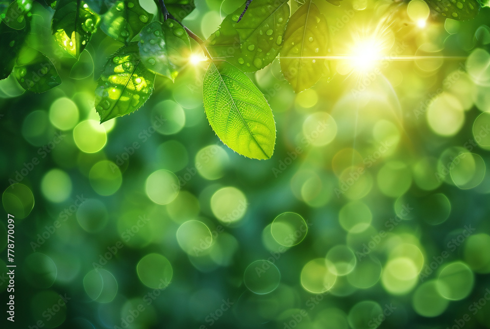 twigs with green leaves frame in front of a green bokeh backgrounfd with warm light twigs with green leaves frame in front of a green bokeh backgrounfd with warm light