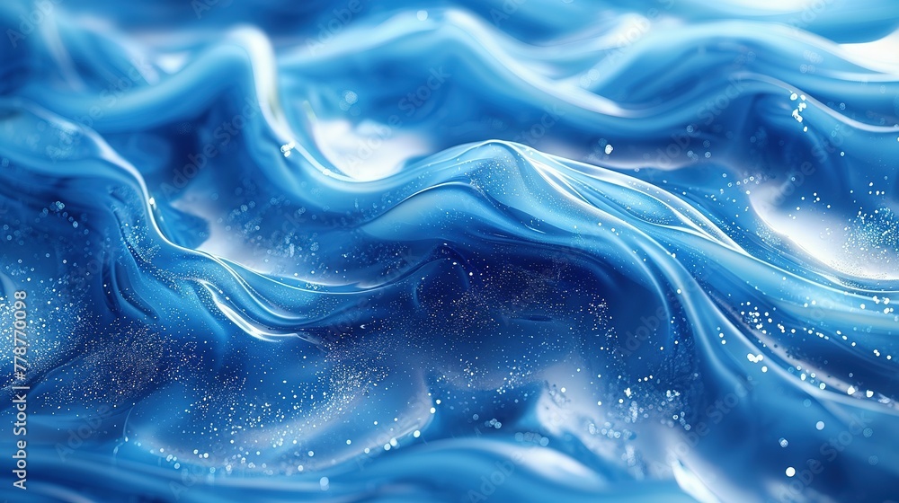 looped festive liquid BG in 4k. Abstract wavy pattern on bright glossy surface, liquid gradient blue color, waves on paint fluid in smooth animation. Glitters on viscous 3d liquid. Creative backdro looped festive liquid BG in 4k. Abstract wavy pattern on bright glossy surface, liquid gradient blue color, waves on paint fluid in smooth animation. Glitters on viscous 3d liquid. Creative backdro