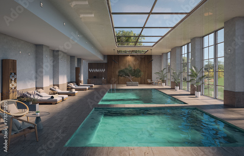 Swimming pool in modern hotel spa and wellness center