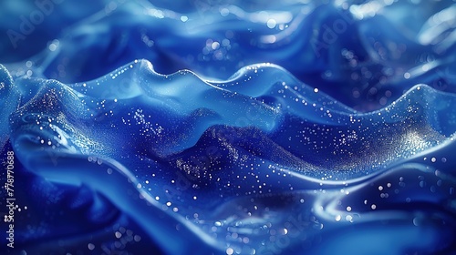looped festive liquid BG in 4k. Abstract wavy pattern on bright glossy surface, liquid gradient blue color, waves on paint fluid in smooth animation. Glitters on viscous 3d liquid. Creative backdro photo