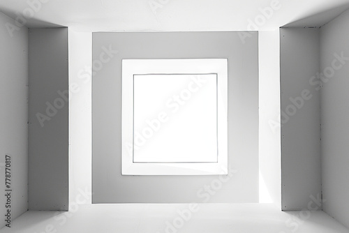 horizontal image of an empty white wall creating a square frame in the center  mockup space