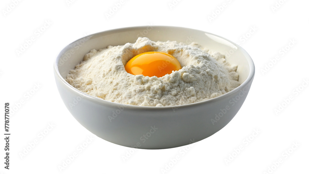 Bowl with flour and egg yolk isolated on transparent background. Bowl with flour and egg yolk isolated on transparent background.