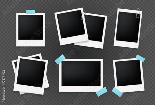 Realistic Polaroid set. Empty Retro Photo frame set mockup vector