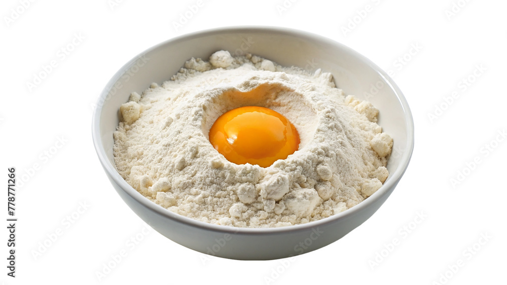 Bowl with flour and egg yolk isolated on transparent background. Bowl with flour and egg yolk isolated on transparent background.